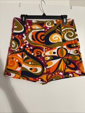 Zara High-Waist Retro Swirl Shorts in Orange, Purple & Navy